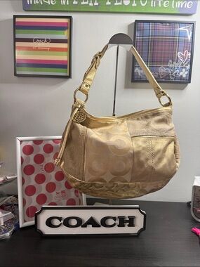 Coach Ali Patchwork Metallic Gold Signature Hobo Bag